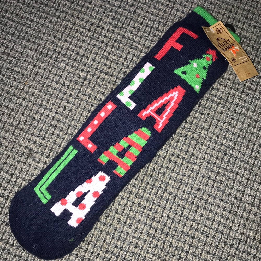 Festive Navy 'ALAF' Christmas Knit Stocking Hat with Green Accents